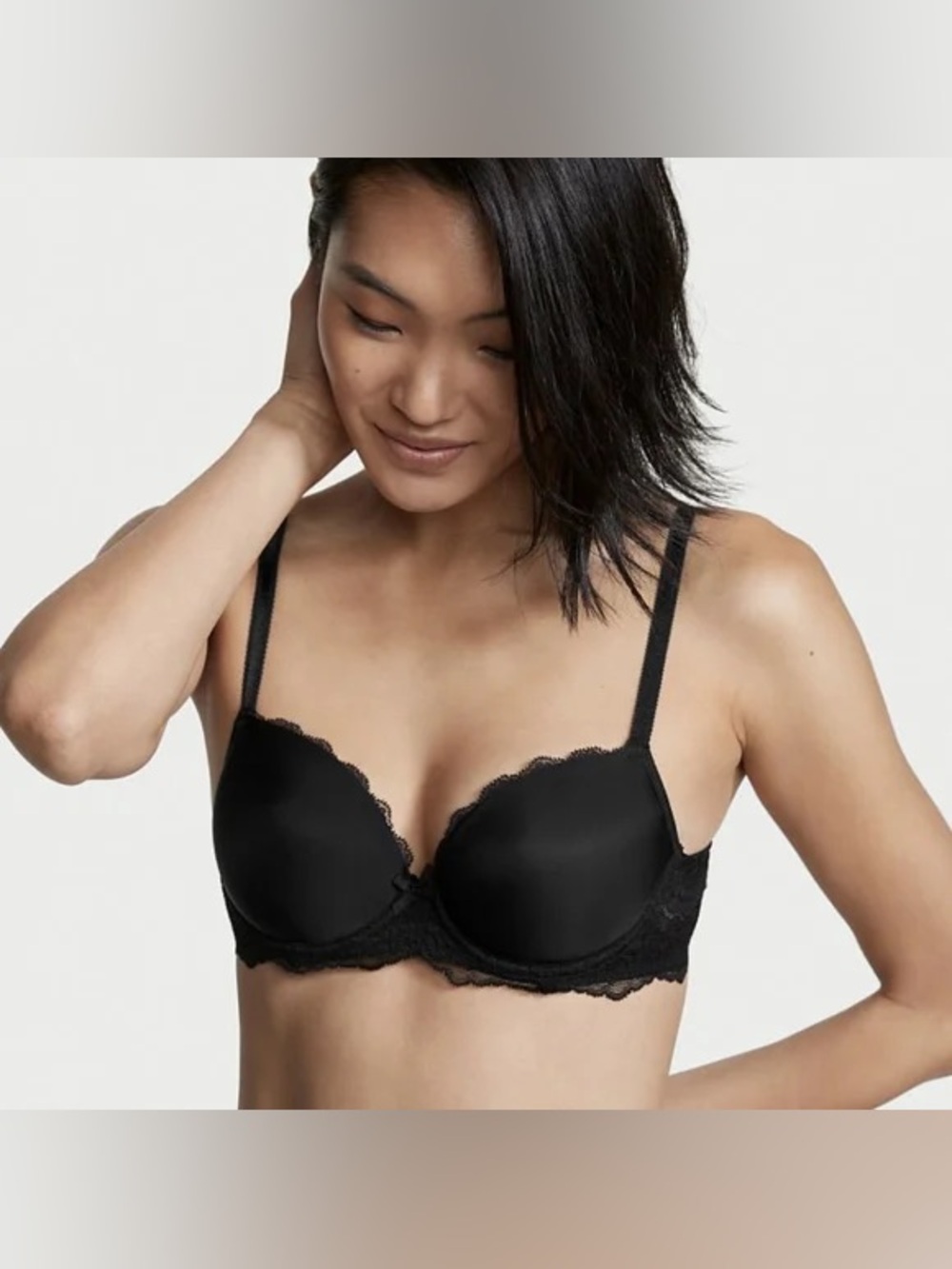 Victoria’s Secret Black Lace Dream Angels Lightly Lined Demi Bra 34A Adjustable